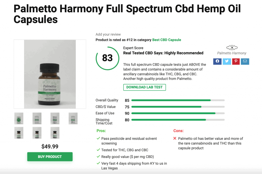 Palmetto Harmony Full Spectrum Cbd Hemp Oil Capsules