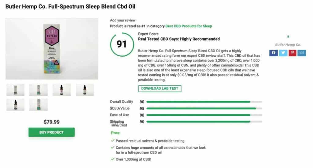 Butler Hemp Co. Full-Spectrum Sleep Blend CBD Oil